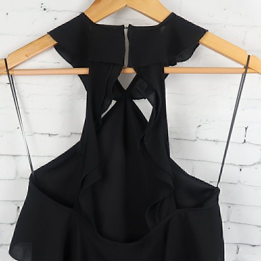 ZARA BLACK RUFFLE NECK SLEEVELESS BODYCON MIDI DRESS SIZE SMALL NWT - Picture 9 of 11